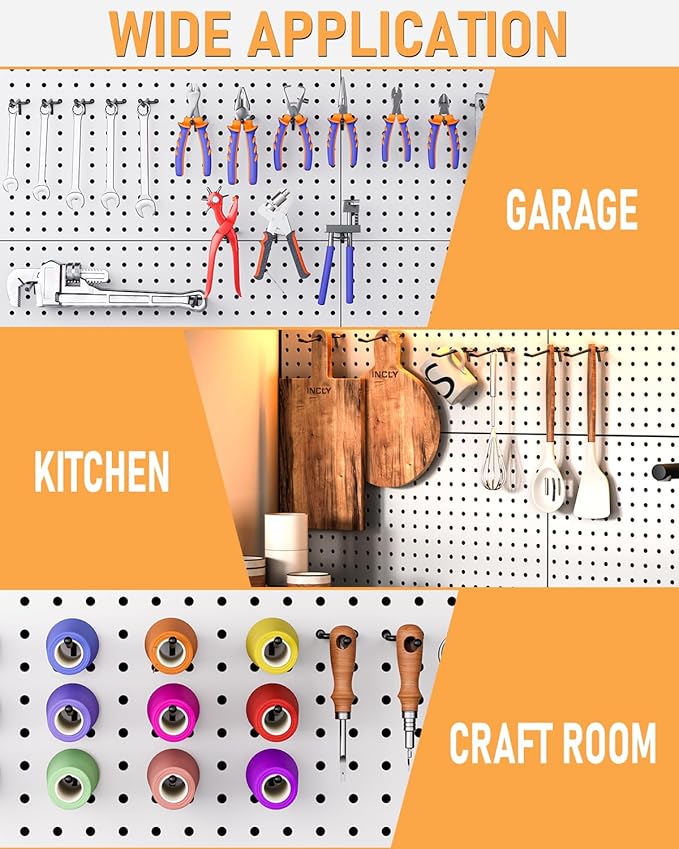 INCLY 60 Pack 2/4/6 Inch Black Pegboard Hooks, 1/4" Heavy Duty Peg Board Shelving Hooks Accessories, Peg Board Tool Hangers Fit for 1/4" Pegboard Hanging Tools Garage, Craft Organizing, Kitchen, Store