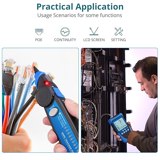Network Cable Tester, PoE Cable Tester for CAT5, CAT5e, CAT 6, CAT 7 CAT 8, RJ45, Multifunction Power Over Ethernet Tester, Cable Voltage Tester Line Location Finder Cable Tracer, Wire Tracker