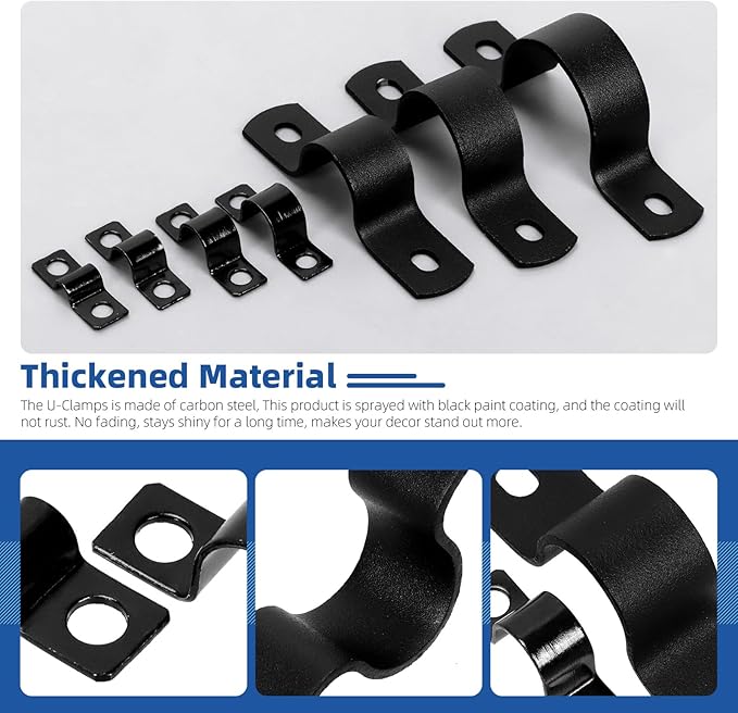 Glarks 75pcs 10mm Pipe Strap Clamp, Black Carbon Steel 2 Hole Strap Heavy Duty Rigid Pipe Strap U Bracket Tube Strap Cable Clamp Hanger Tension Tube Clip with screw for Pipe Tube Cable Fixing