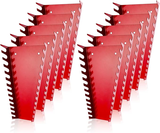 ALOANES 130-Slot Metal Wrench Organizer, Heavy Duty Wrench Organizer Tray for Tool Box, Fit SAE & Metric Wrench Storage, 10 Pack Wrench Holders(Red)