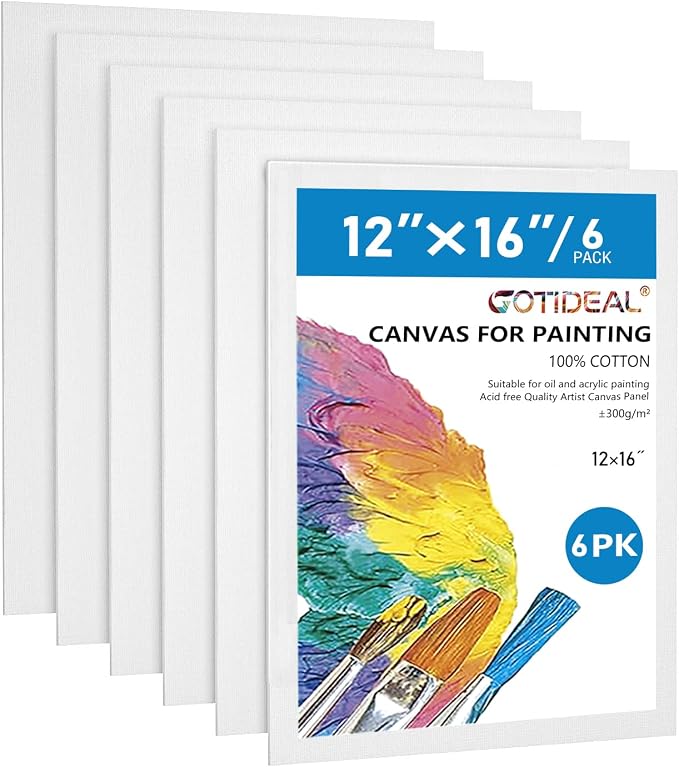 GOTIDEAL Canvases for Painting, 12x16 inch of 6 Pack, Professional Primed White by GOTIDEAL