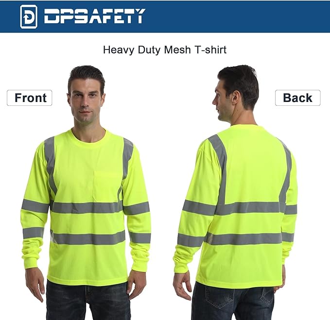 High Visibility Class 3 T Shits, Hi vis Safety Shirts with Reflective Strips and Pocket, Long Sleeve Quick Dry Mesh Construction Work Shirt for Men/Women Lime.XL