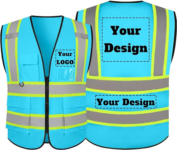 Safety Vest Customize Logo with 5 Pockets & Zipper Reflective High Visibility Vest Class 2 Outdoor Workwear