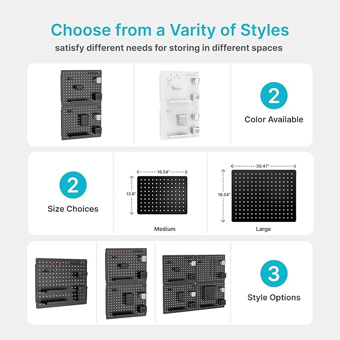 Pegboard Wall Organizer Combination Kit,Overall 33.1"x20.5" Metal Office Pegboard with 19 Accessories, Wall Mounted Peg board Display Panels for Home, Gaming Room, Garage (2Pcs,Black)
