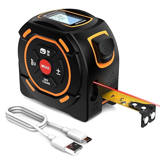 Digital Laser Tape Measure with Type-C Charging, 131-ft Laser Measuring Tape & 16-ft Tape Measure 2-in-1 Tools, M/in/ft Units Pythagorean, Area Volume Measuring, Self-Locking Tape, for DIY Woodworker