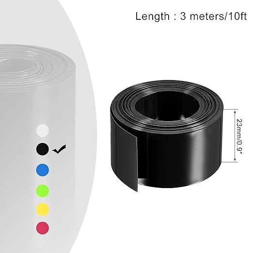 MECCANIXITY Battery Wrap PVC Heat Shrink Tubing 14mm Dia 23mm Flat 10 Feet(3meters) Black Good Insulation for Battery Pack