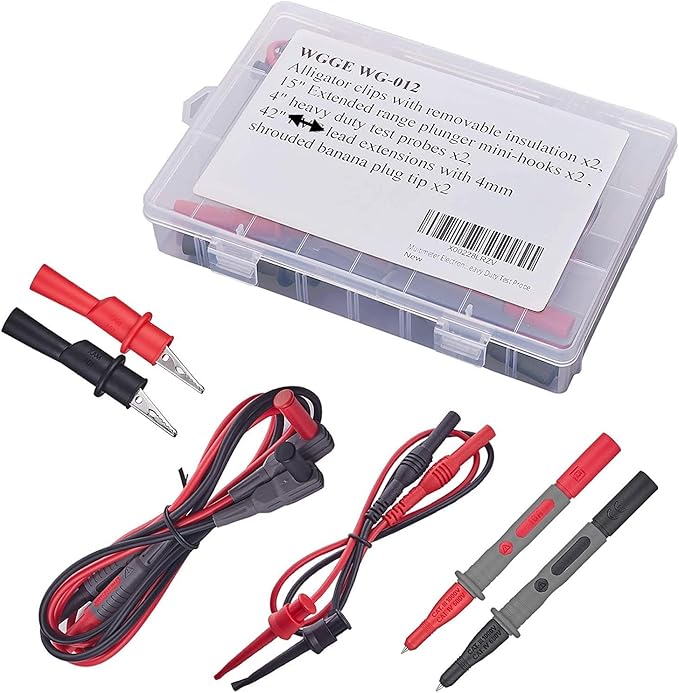 WGGE Soft Silicone ElectricianTest Lead Kit CAT III 1000V & CAT IV 600V with Insulation Alligator Clips, clamp Meter, Needle Probe for WGGE/Fluke/AstroAI/INNOVA/KAIWEETS Multimeter (WG-012)