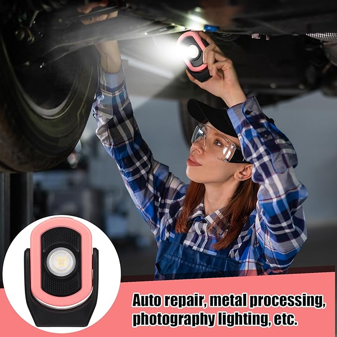 Retisee 2 Pcs 720 Lumens Magnetic Work Light USB Rechargeable LED Flashlight Portable Inspection Light for Car Repair Emergency Lighting Mechanics Workshop (Pink)
