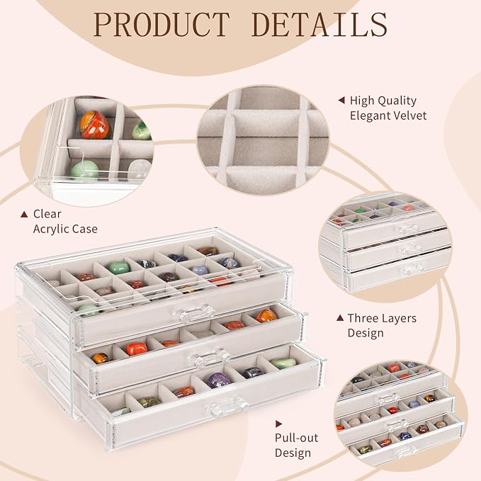 Bfttlity Acrylic Rock Display Case, 54 Grids Rock Collection Box - Image 4