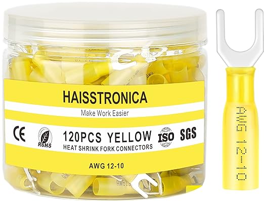 haisstronica 330PCS Heat Shrink Fork Spade Connectors #10 Waterproof Marine Grade Fork Terminal Connectors U-Type Blue Red Yellow 22-10 Gauge