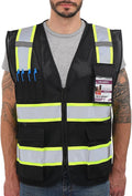 Dib Safety Reflective Mesh Vest High Visibility Two Tone with Pockets and Zipper, Black Mesh with Yellow Trim L