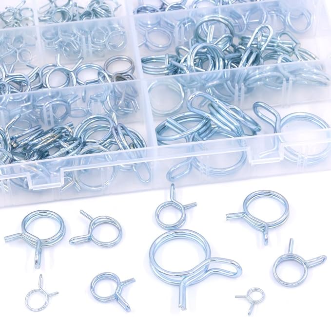 Hilitchi 75-Pcs Double Wire Fuel Line Silicone Hose Tube Spring Clips Clamp Assortment Kit