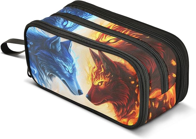 Wolf Ice Blue Fire Pencil Case Box Boys Girls Large Pencil Pouch by BOENLE-WELCOMEYOURCOMING