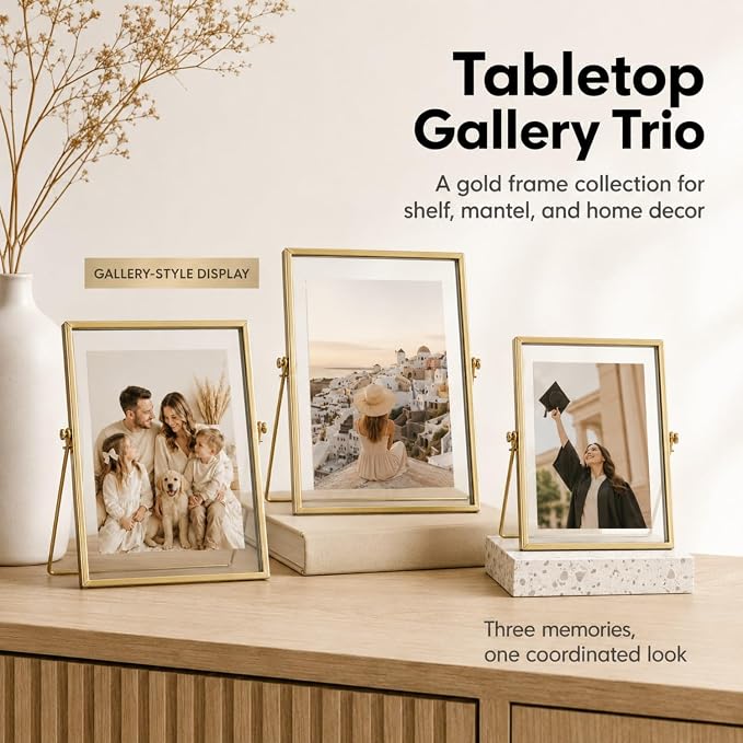 AceList Floating Picture Frame, 3 Pack 8x10 Gold Double Glass | Clear - Image 2
