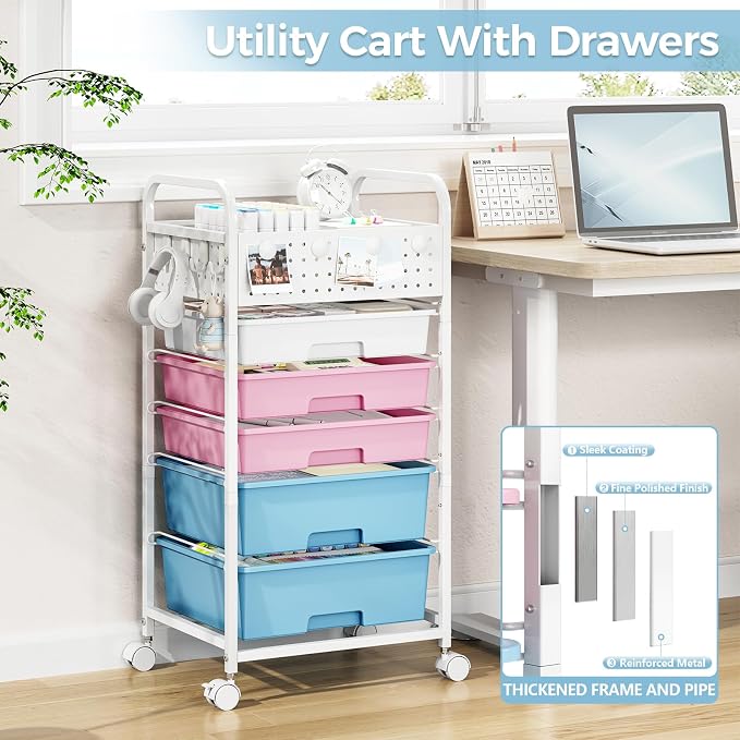 5 Drawer Rolling Storage Cart - Image 6