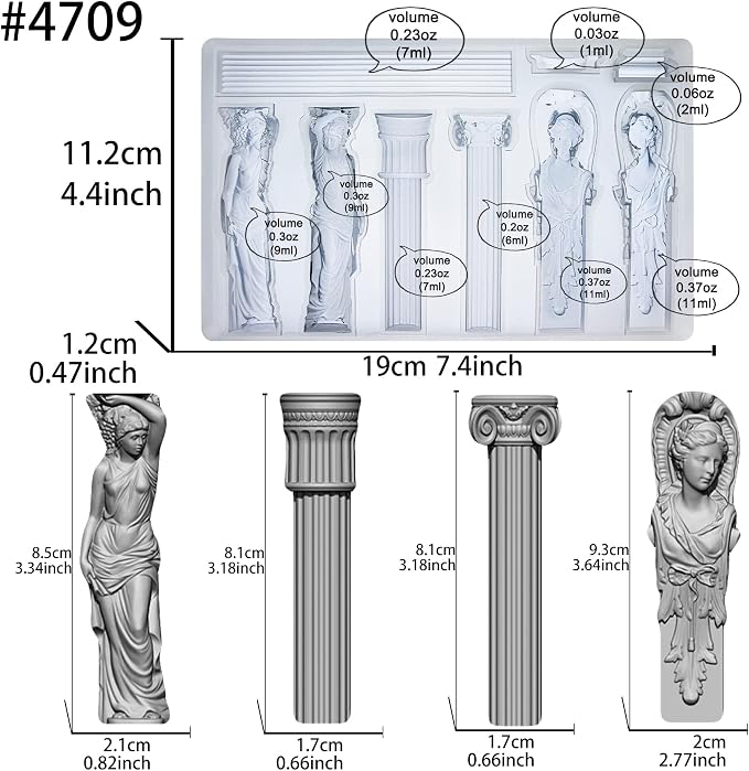 Art Mold for Polyclay Air Dry Clay Plaster, Decorative Column and Sculpture - Image 2