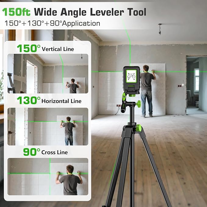 Laser Level with 60in Tripod, Huepar 150°/150Ft Self Leveling Lazer Leveler Tool with Pulse Mode (197Ft), Switchable Green Cross Line for Picture Hanging, Tile, DIY/Construction Project