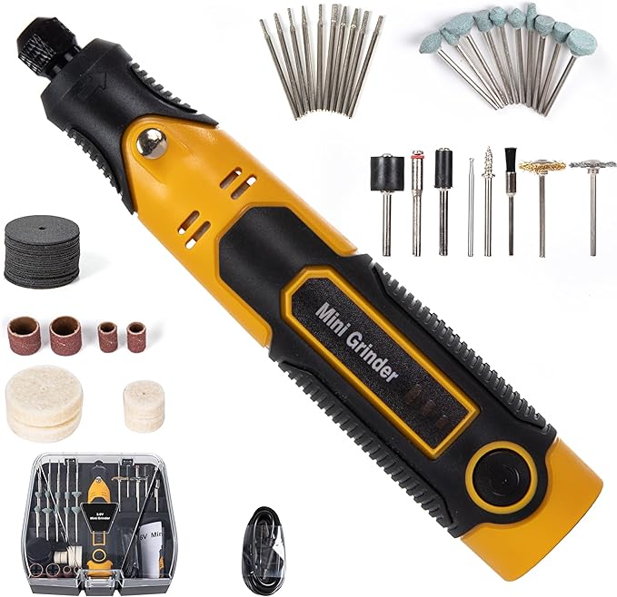 3.6V Cordless Mini Grinder Tool with Battery |55 Piece Accessory Kit (Diamond Burrs, Cut-Off Wheels, Buffing Wheels, Sanding Drums) for Engraving, Polishing, Cutting| Angle Grinder Set