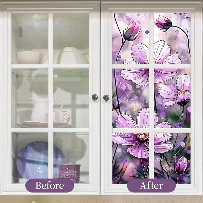 Bloss Flower Privacy Window Film, Faux 3D Floral Stained Glass Windows Film - Image 4