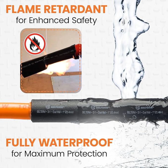 SELTERM 1" Black [50 Feet] Marine Grade Heat Shrink Tubing Roll, 3:1 Ratio Dual Wall Adhesive Lined Waterproof Heat Shrink Wrap Tube, for Battery Cable Lugs Wire Terminals Connectors