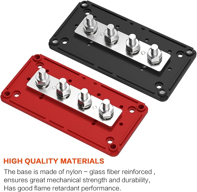 2pcs 300A Bus Bar Brass Power Distribution Block 4 3/8 inch (M10) Studs Busbar Positive Negative Ground Terminal Block Junction Block Buss Bar with Cover for Marine Car RV Boat Solar