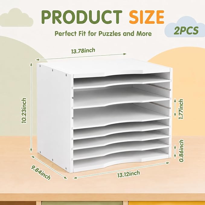 Ripeng 2 Pack 7-Tier Bamboo Puzzle Holder Rack, Adjustable Storage Organizer - Image 3
