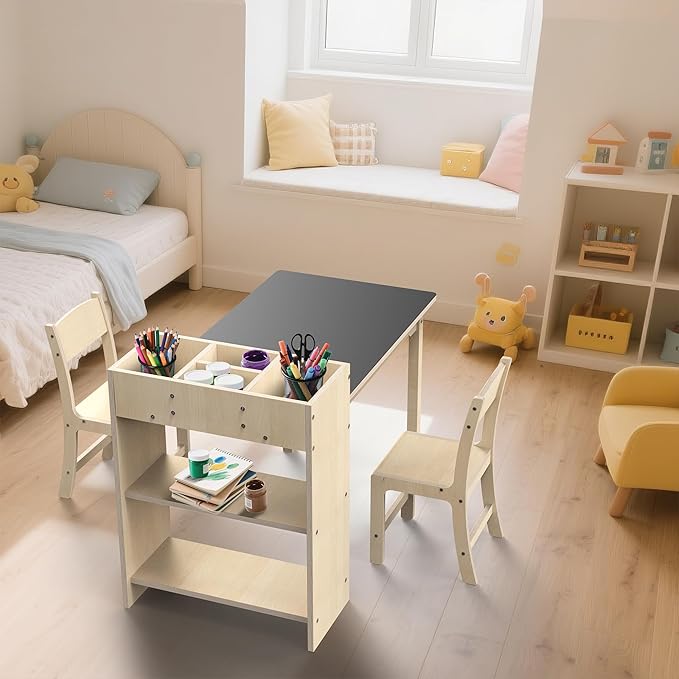 doowroodni Kids Art Table and Chair Set, Sturdy Beech Wood Study Desk - Image 6