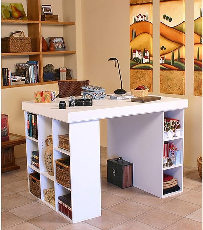 Project Center Desk with Bookcase and 3 Bin Cabinet, Modern-White - Image 2