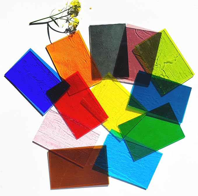 ILLUCKAI 12 Sheets Transparent Stained Glass Sheet Rainbow Colors, 6 x 4 inch - Image 2