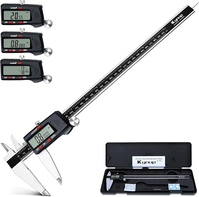 Kynup Micrometer Caliper Tool, 12Inch Digital Caliper, Vernier Caliper with Stainless Steel, Large LCD Screen, Auto - Off Feature, Inch Metric Fraction Conversion