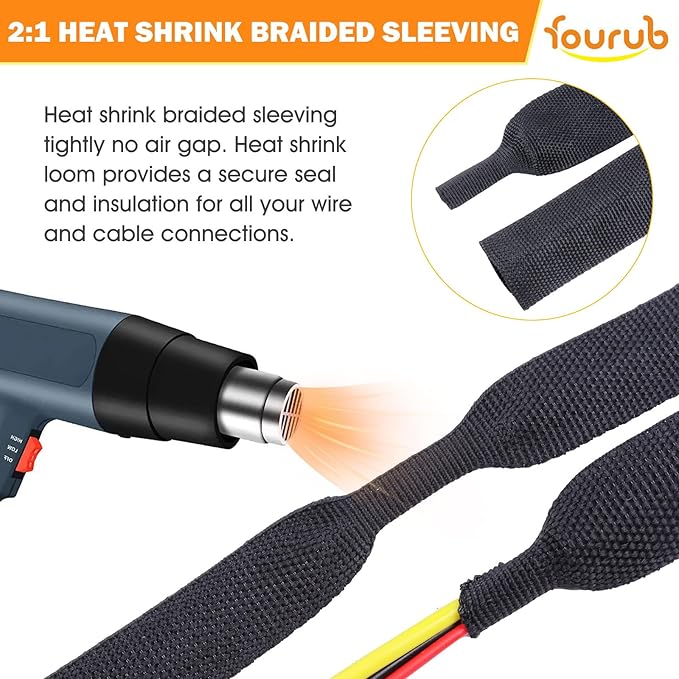 50% Ratio Heat Shrink Automotive Wire Loom Shrinkable Braided Sleeving Fabric Shrink Tubing Wear-Resistant Woven Wire Sheathing(3/8"-18ft)