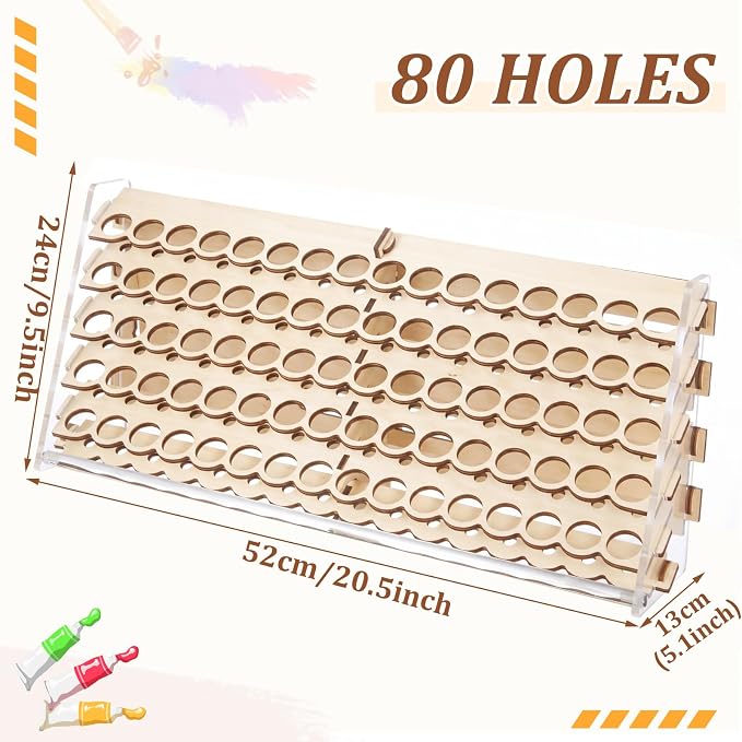 Colingmill Wooden Paint Organizer Storage Rack, 80 Holes Miniature Model Paint - Image 2