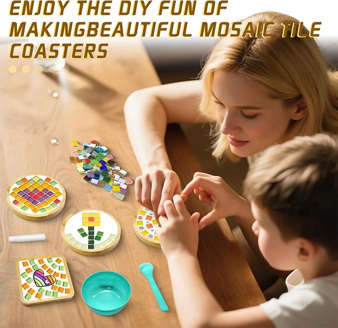 8 Sets DIY Mosaic Coaster Kit – Mixed Color Glass Mosaic Tiles - Image 5