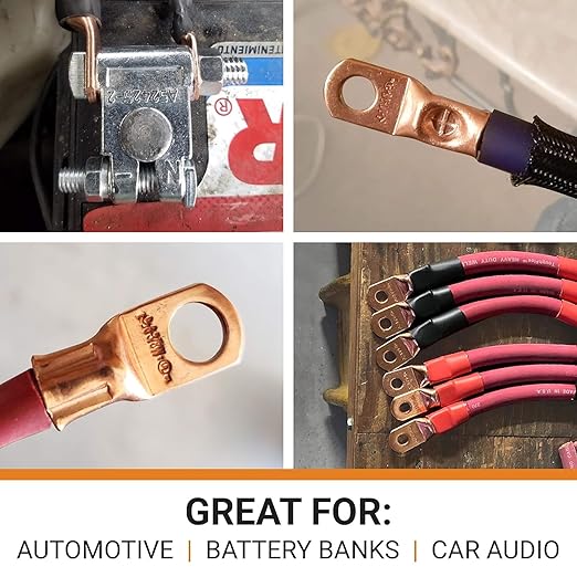 SELTERM 10pcs 4/0 AWG-5/16 Stud Tinned Copper Wire Lugs, Heavy Duty Battery Cable Ends,0000 Gauge Ring Terminals, UL Battery Lugs Marine Grade Copper Eyelets Electrical Battery Terminal Connectors