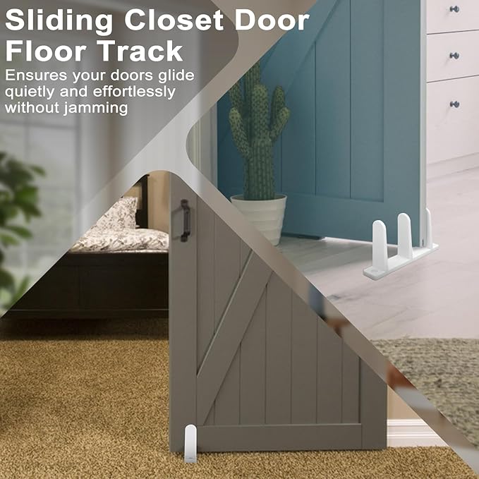 4 Pack Sliding Door Floor Guide, White ABS Closet Door Guides for 1-3/8" Thick Doors, Complete Bottom Track Kit with Screws for Cabinet & Closet