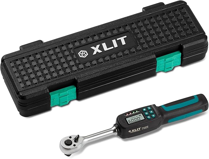 Precision 3/8" Digital Torque Wrench with ±2% Accuracy for Spark Plug, Carbon Bike & Motorcycle (2.2-44 ft-lb / 3-60 Nm) - Over-Torque Alert with Buzzer/LED & Storage Case