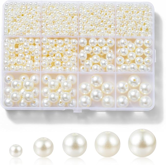 Hudinsun 1200 Pcs Pearl Beads for Jewelry Making, 5 Size Round Pearls for by Unknown