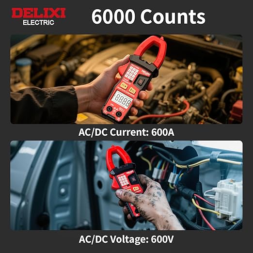 Digital Clamp Meter Tester with 600A AC/DC Current and 600V AC/DC Voltage, 6000 Count Voltage Tester Auto-ranging with NCV, Resistance, Temperature, Capacitance and Frequency