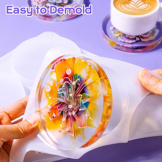 HeyClear Silicone Molds for Resin Coasters, 6-Cavity Round Epoxy Resin Molds - Image 5
