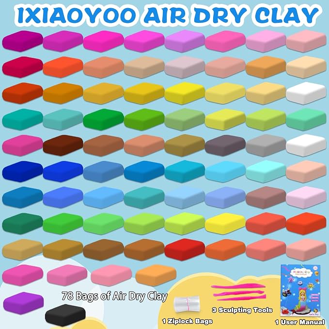 Ixiaoyoo Air Dry Clay, 78 Colors Foam Modeling Clay - Image 4
