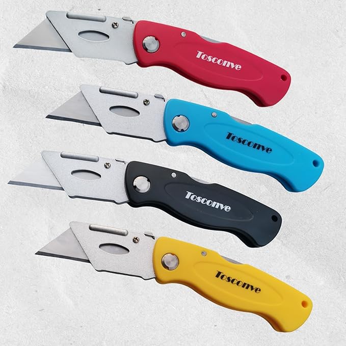 4-Pack Folding Utility Knife Box Cutter with Extra 20 Razor Blades, Elegant Razor Blade Knife Utility Knives Without Clip for Home Office, Box Opener for Cartons Boxes Cardboard Plastic