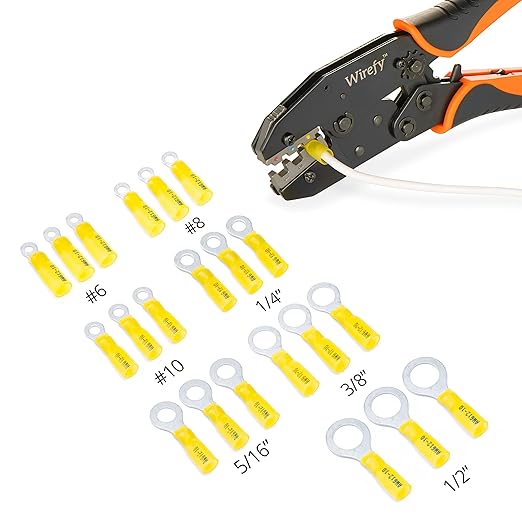 Wirefy 90 PCS Heat Shrink Ring Terminals #10 - a Resistant Ring Connectors - Eyelet Wire Connectors - Yellow 10-12 AWG
