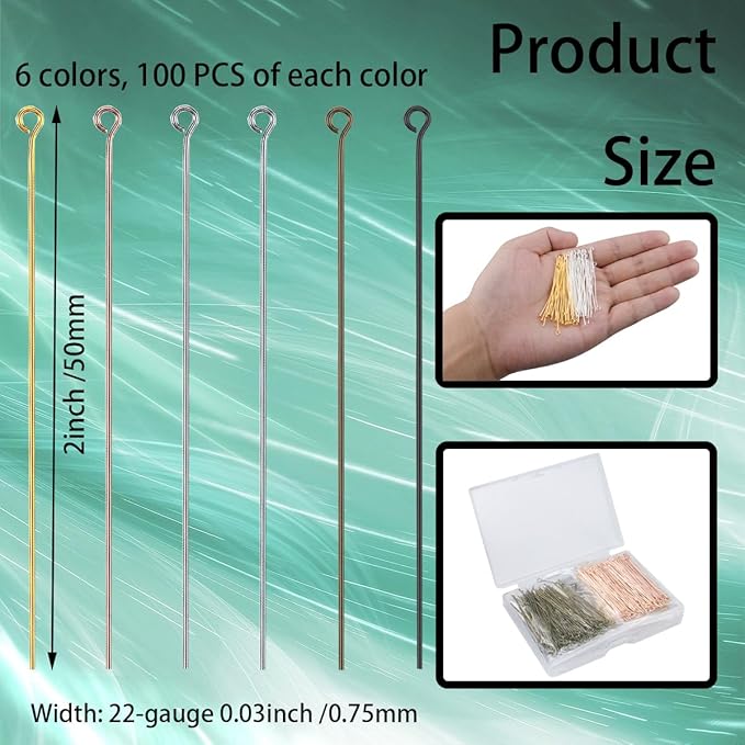 600 Pieces 2 Inch Eye Pins for Jewelry Making DIY, Straight Pins Jewelry Making - Image 2