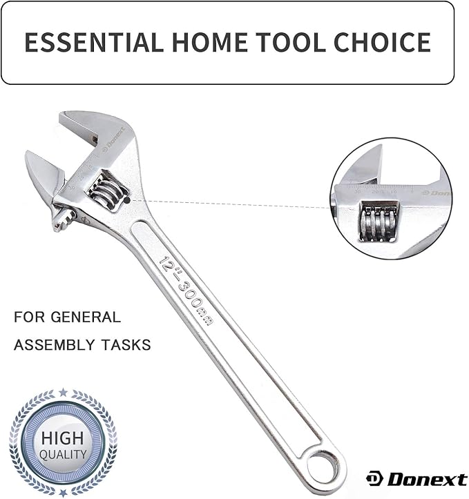 Donext 12 Inch Adjustable Wrench Professional Hand Tool CR-V Steel Crescent Wrench