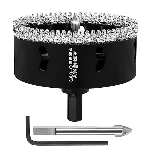 3-1/8 Inch Diamond Hole Saw with Pilot Drill Bit, 3-1/8" Serrated Brazing Tile Hole Saw Diamond Core Drill Bits with Guiding Bit for Ceramic Porcelain Tile Glass Stone Granite Marble