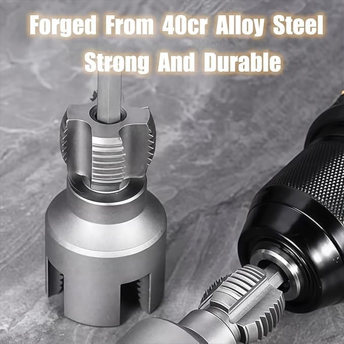Integrated Internal & External Pipe Threading Tool, Pipe Thread Cutting Tool, Electric Drill Compatible 2 In 1 PVC Pipe Threader Kit, 1/2" 3/4" PVC Thread Maker Tool for Water Pipes (1 Pc 1/2’’)