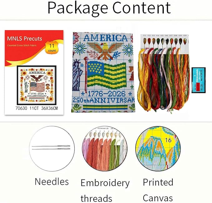 Zhenqing 250th Anniversary Cross Stitch Kit, 36x36cm Patriotic Printed Cross - Image 3