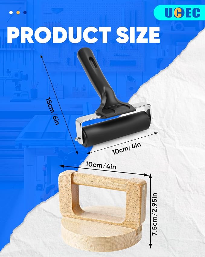 UCEC 2 Pack Block Printing Baren & 4 Inch Brayer Roller Set - Image 6