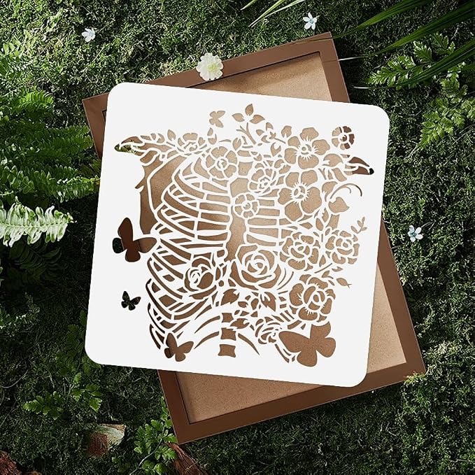 1pc Human Ribcage Flowers Journal Stencil - Image 4