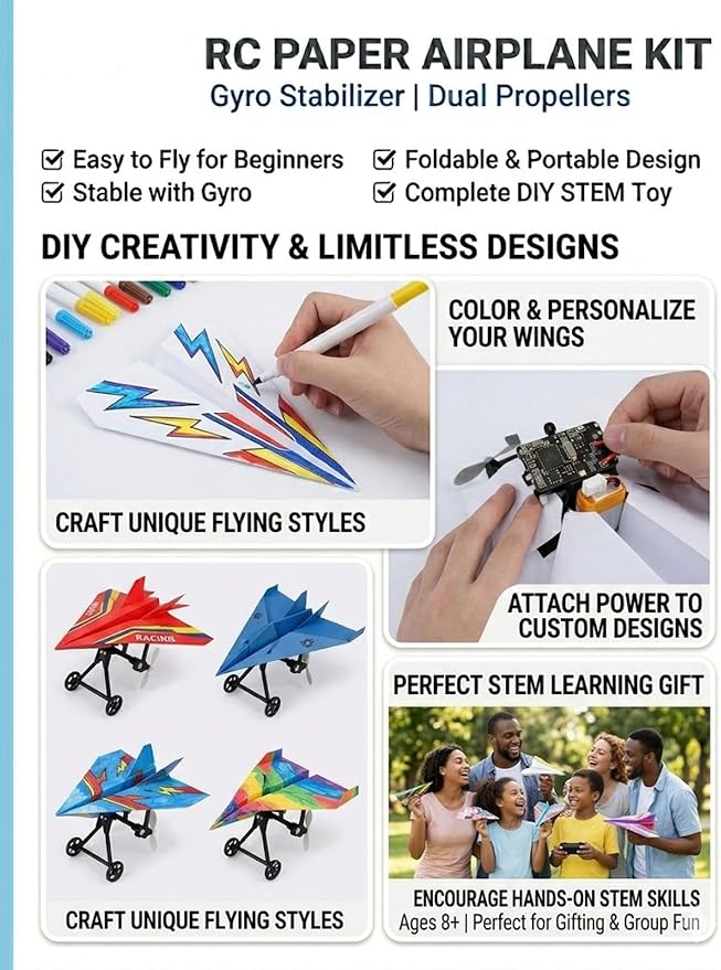 Rc Paper Airplane Kit with Gyro Stabilizer, DIY Model Airplanes Launcher - Image 6
